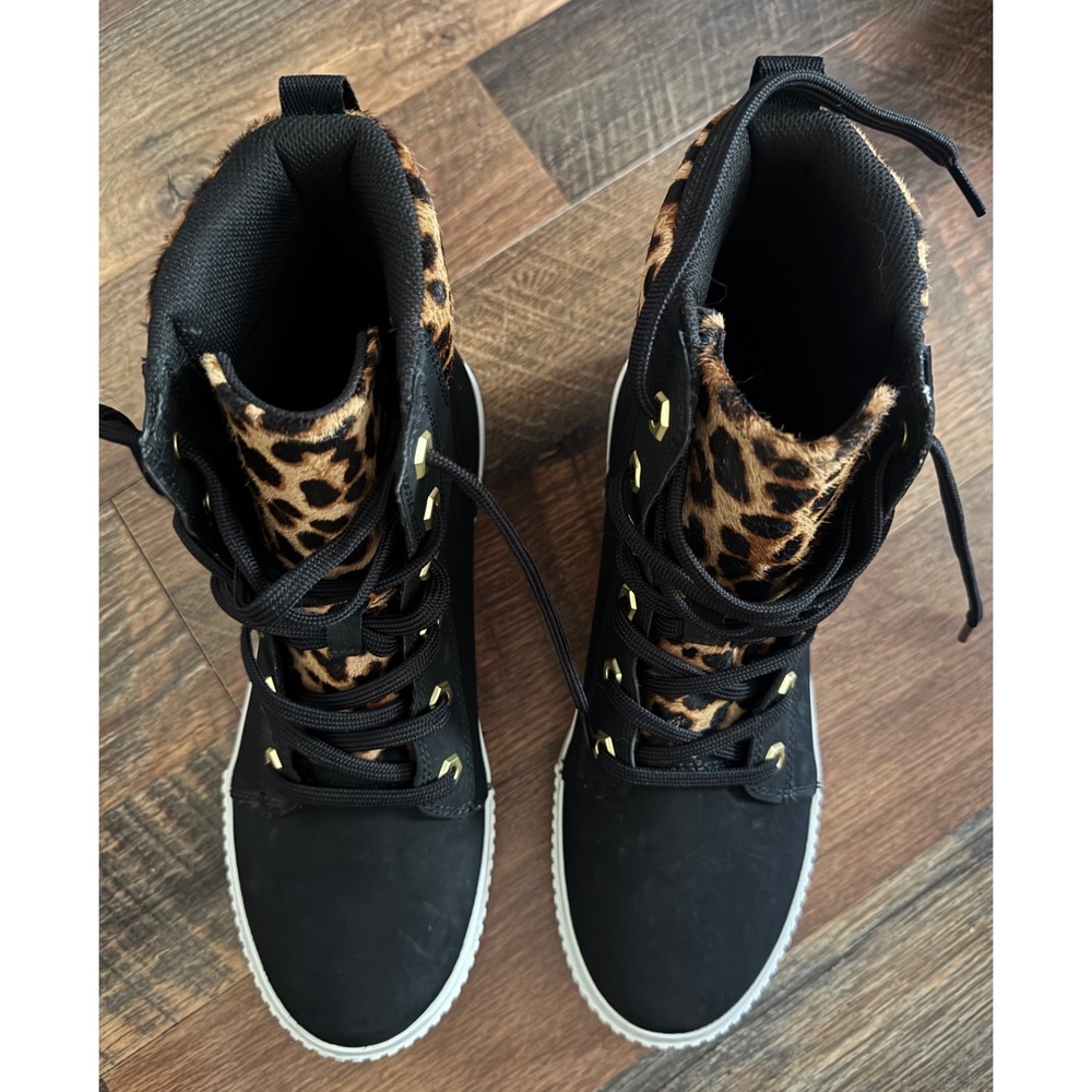 Timberland Skyla Bay Black Nubuck  Leopard Sneaker Women Lace Up Boots Shoes 8